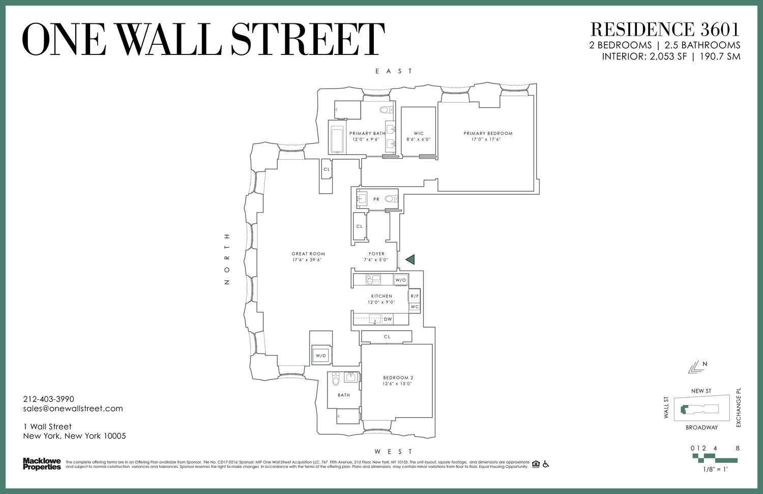 1 Wall Street 3601 Financial District New York NY 10005