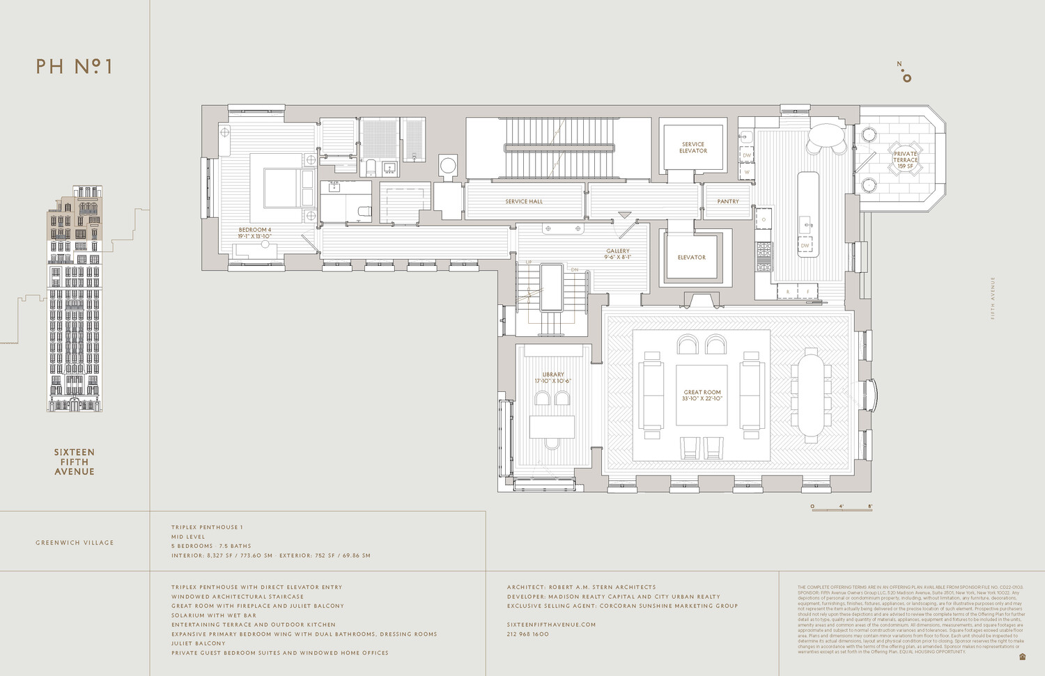 16 Fifth Avenue PH1 Greenwich Village New York NY 10011