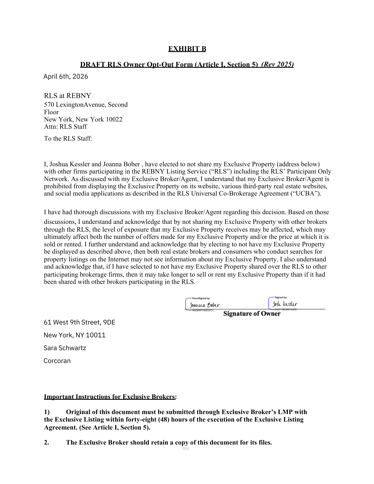 61 West 9th Street 9DE Greenwich Village New York NY 10011